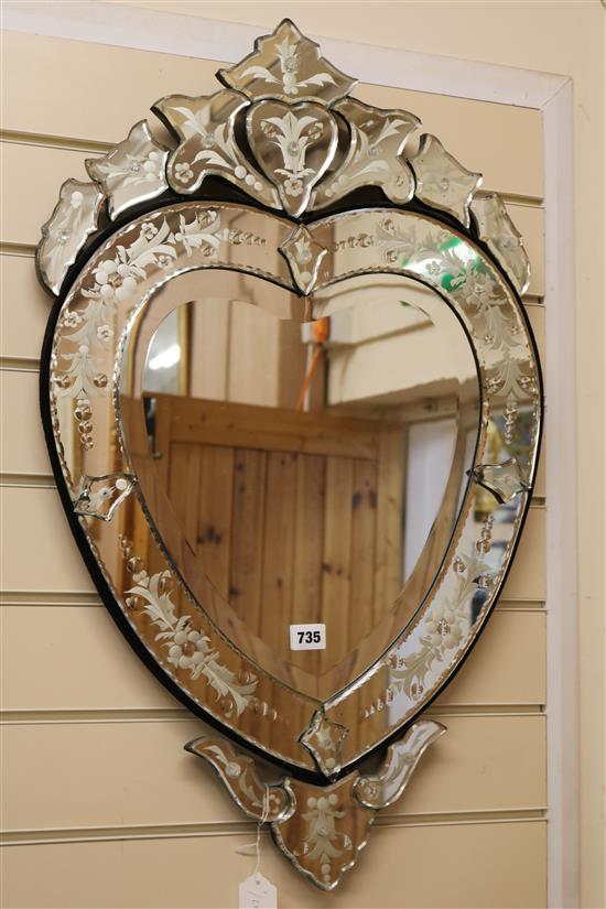 A heart shaped Venetian mirror W.48cm